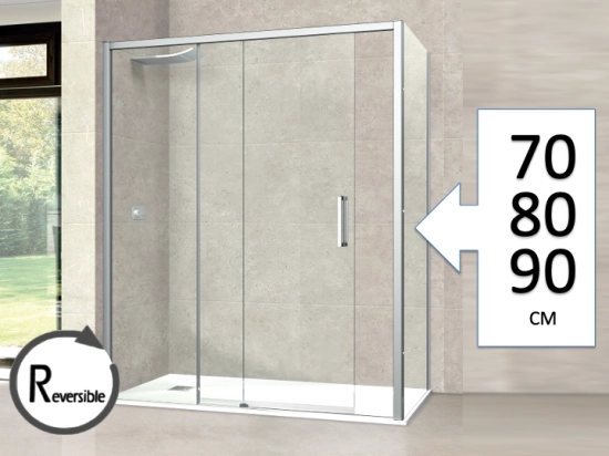 Paroi de douche coulissante, L. 95 à 200 cm, Hauteur 180 cm, STOCK DISPONIBLE, verre de sécurité et traité anti-calcaire, finition argent brillant. livraison offerte et rapide.